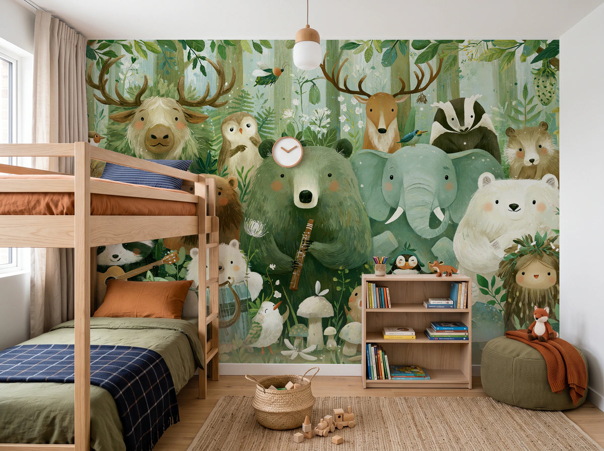 WOODLAND ORCHESTRA - leśny koncert zwierząt w akwareli — CHILDREN'S ROOM WITH BUNK BED