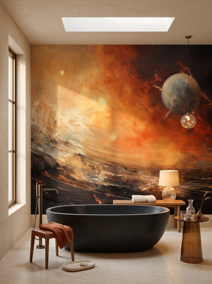 Fototapeta artystyczna o nazwie Celestial Journey w aranżacji wnętrza: łazienka spa w luksusowej rezydencji.