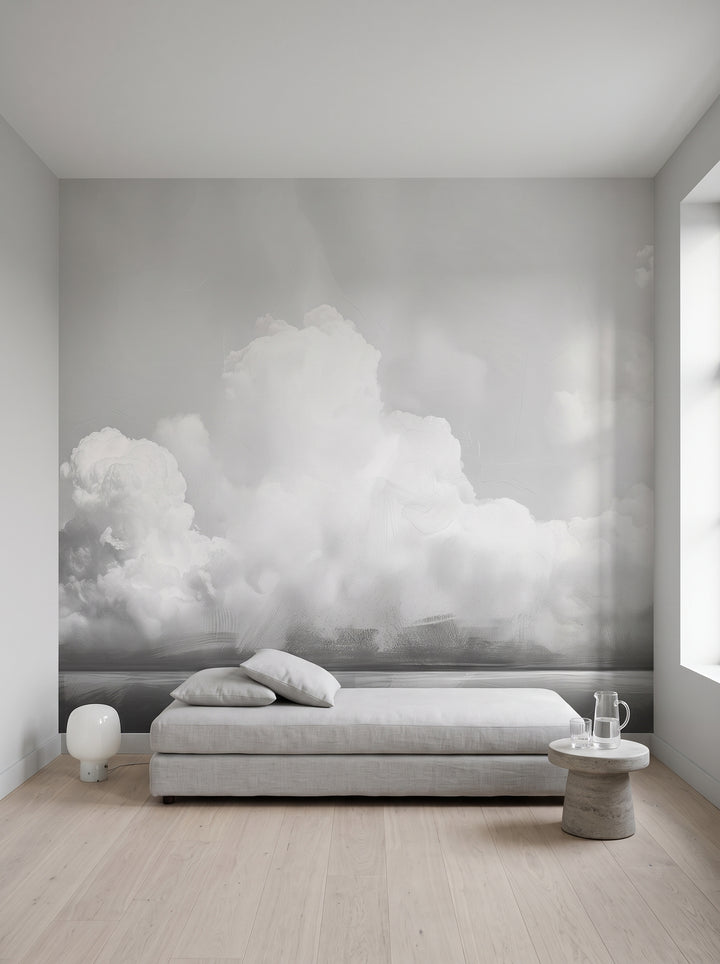 Fototapeta artystyczna o nazwie Clouds of Tranquility w aranżacji wnętrza: domowy pokój wellness w nowoczesnej rezydencji.