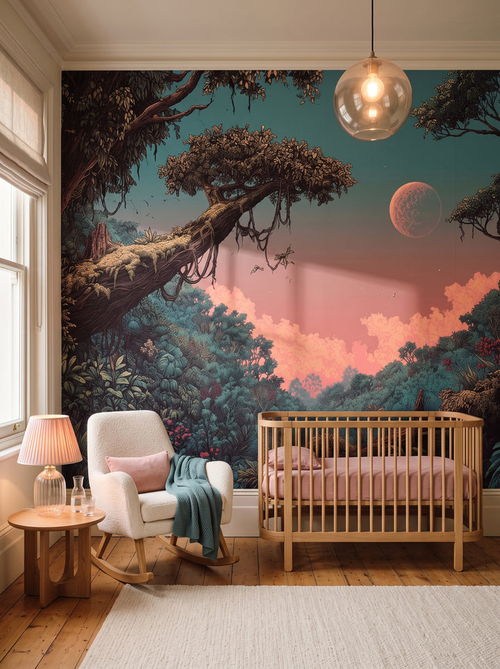Fototapeta artystyczna o nazwie LUNAR DREAMS w aranżacji wnętrza: pokój dziecięcy w eleganckiej kamienicy.