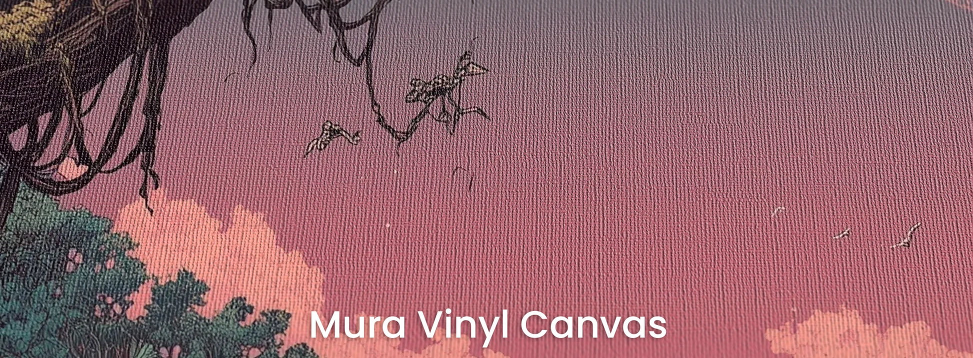 Zbliżenie na fototapetę LUNAR DREAMS - tapeta z tajemniczym księżycowym lasem na podłożu o fakturze płótna.