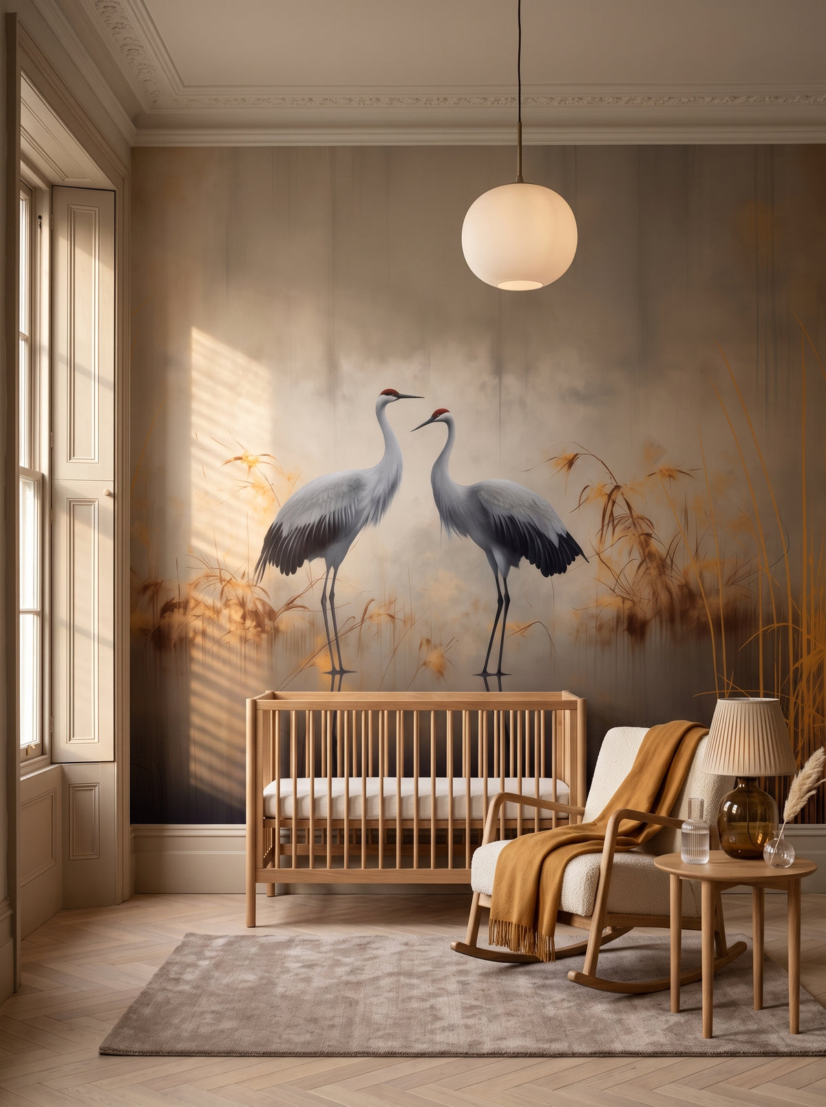Fototapeta artystyczna o nazwie Misty Silhouettes w aranżacji wnętrza: elegancki pokój dziecięcy w kamienicy.