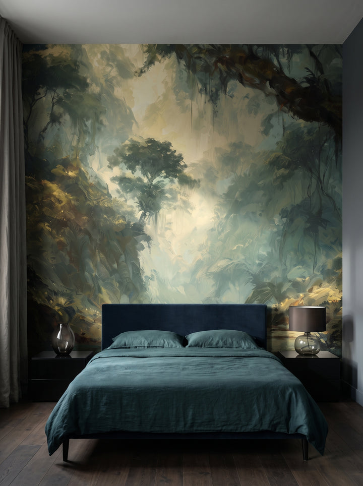 Fototapeta artystyczna o nazwie MYSTIC RIVER w aranżacji wnętrza: zaciszna sypialnia w hotelu designerskim.