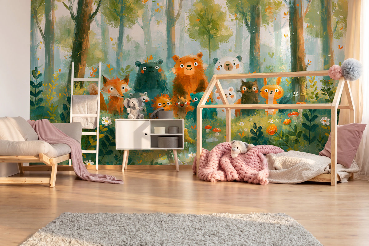 SUNLIT CLEARING - tapeta z leśnymi zwierzętami na polanie — KIDS — Pokój dziecięcy 07