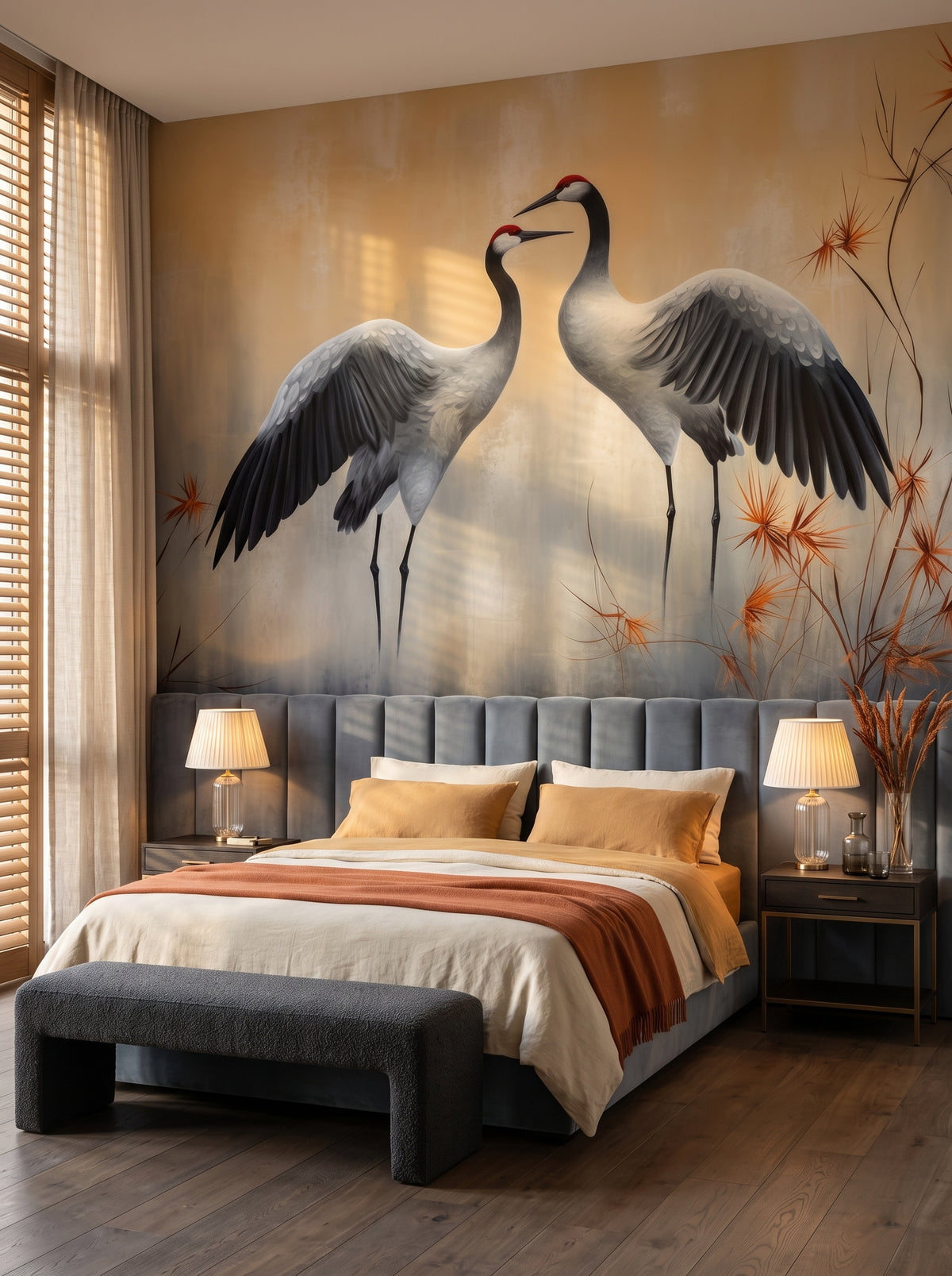 Fototapeta artystyczna o nazwie Quiet Reflection w aranżacji wnętrza: apartament w pięciogwiazdkowym hotelu w stylu quiet luxury.