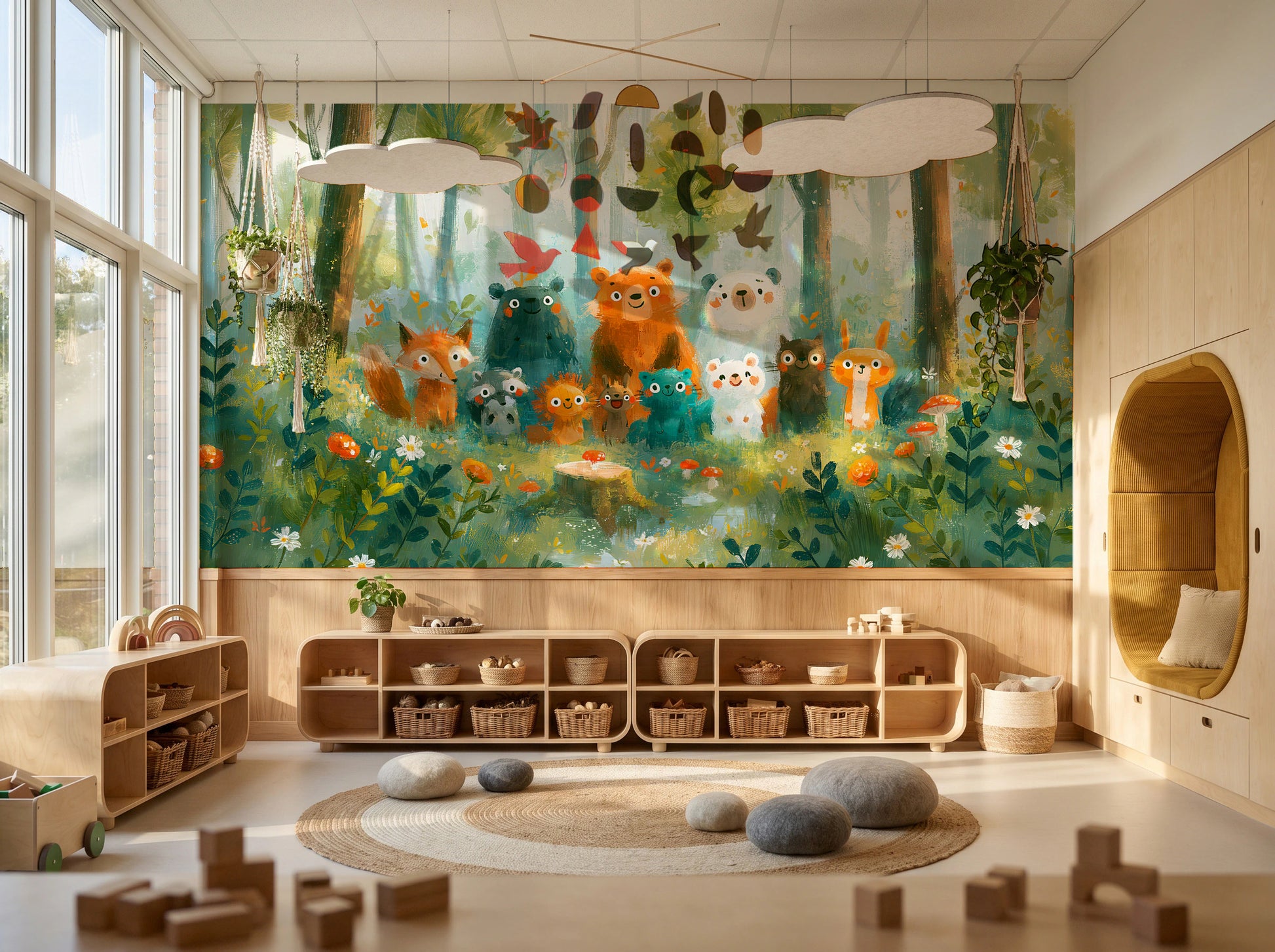 SUNLIT CLEARING - tapeta z leśnymi zwierzętami na polanie — KIDS — Playroom 03