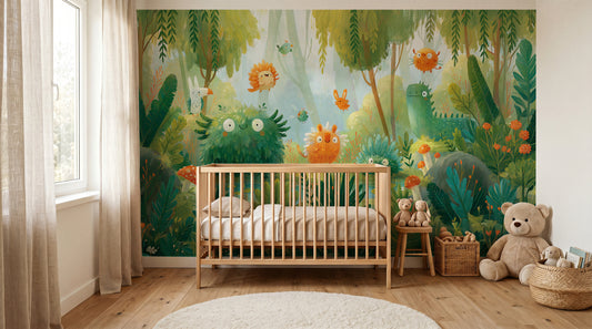 MOSSY POND - malowany las pełen puchatych stworków — KIDS room - baby cot