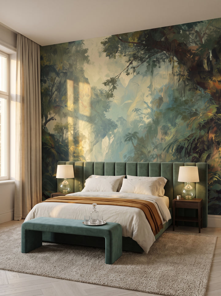 Fototapeta artystyczna o nazwie MYSTICAL RIVERBANK w aranżacji wnętrza: apartament w pięciogwiazdkowym hotelu w stylu quiet luxury.