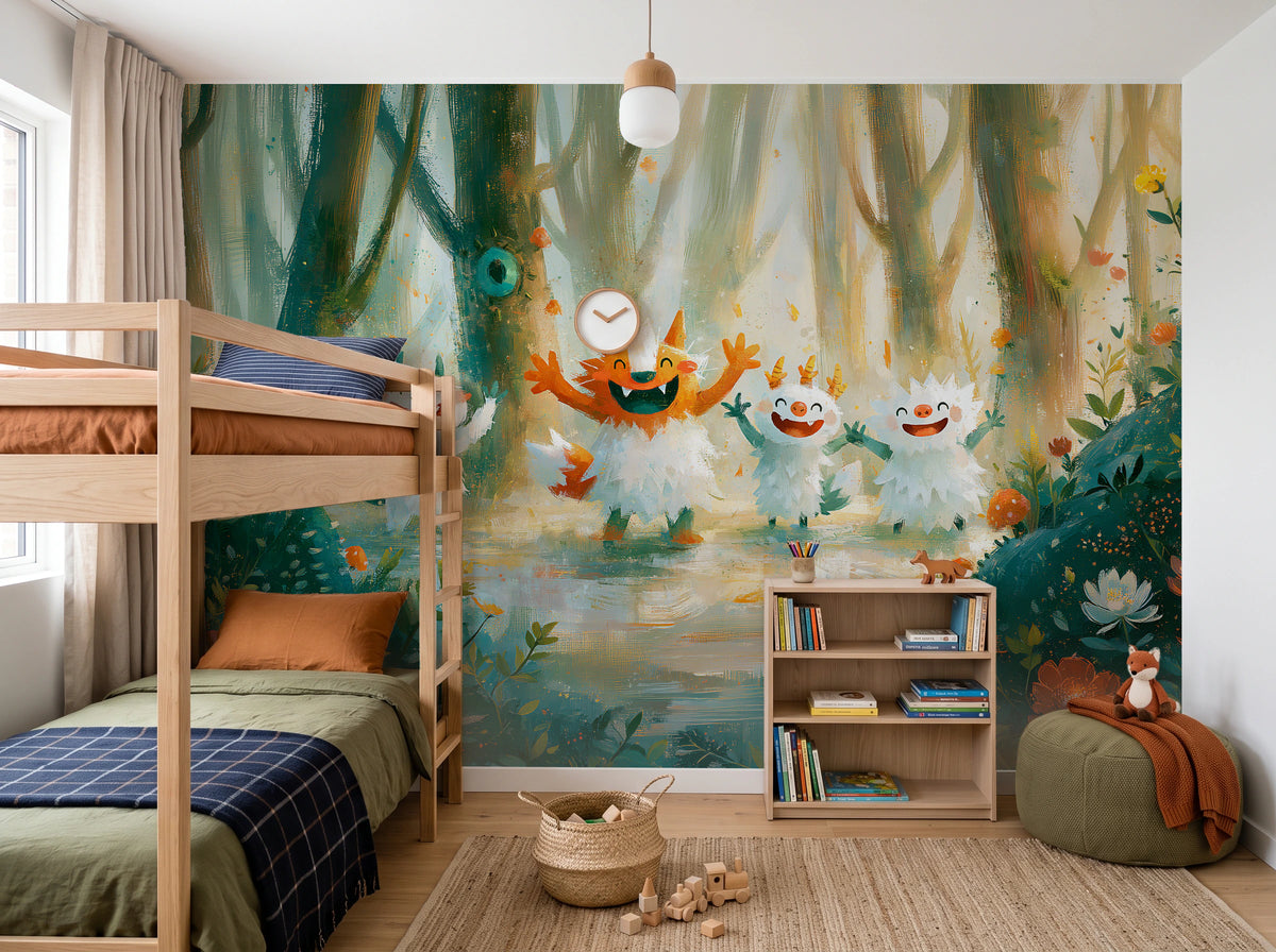 MERRY SPRITES - malowana leśna polana z wesołymi stworkami — CHILDREN'S ROOM WITH BUNK BED