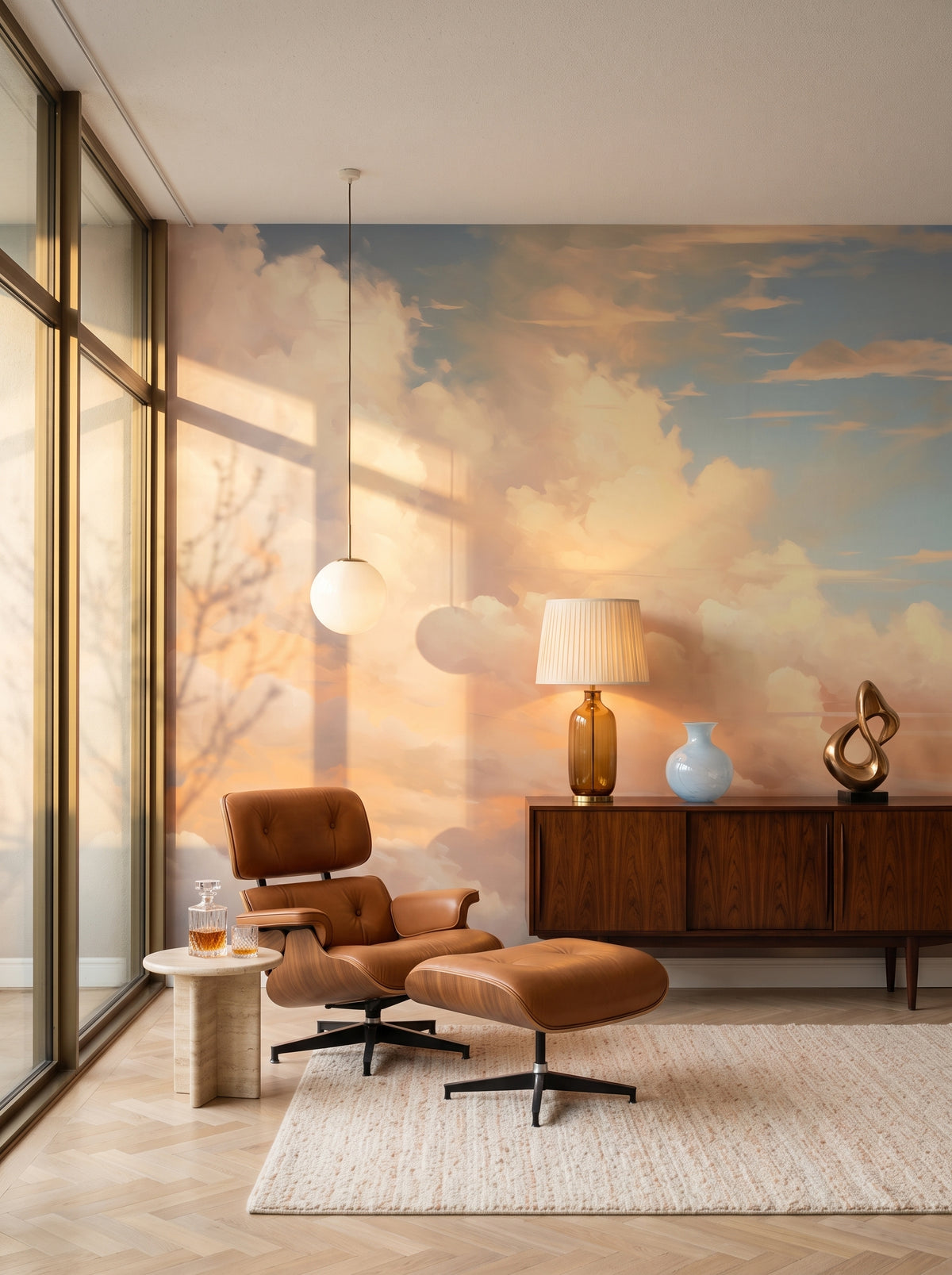 Fototapeta artystyczna o nazwie Tranquil Dawn #2 w aranżacji wnętrza: salon kolekcjonera w stylu mid-century modern.