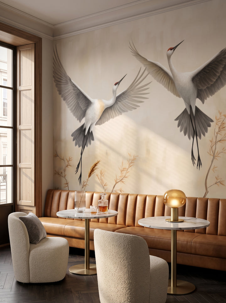 Fototapeta artystyczna o nazwie Wings of Serenity w aranżacji wnętrza: bar lounge w butikowym hotelu.