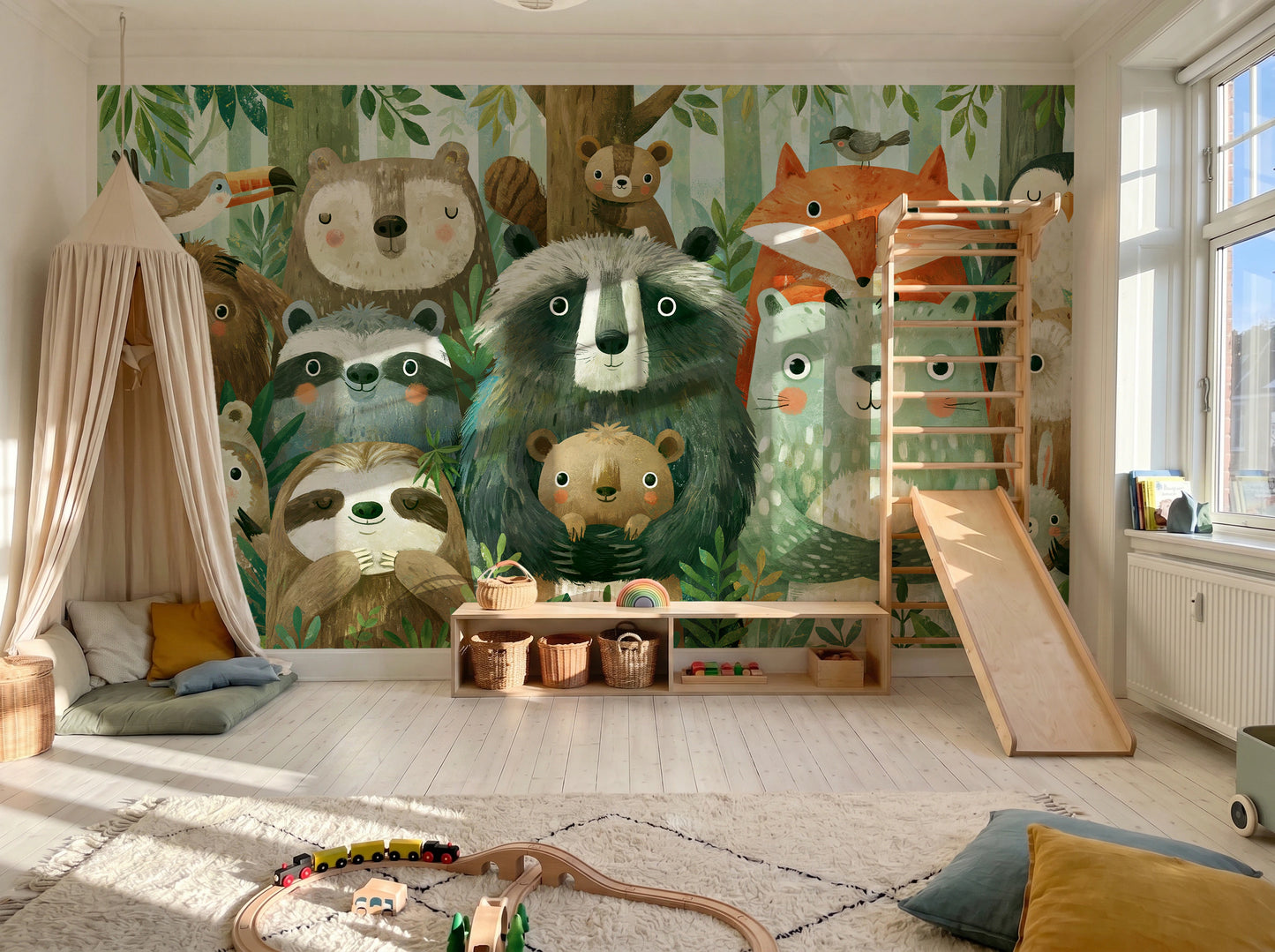 WOODLAND HUDDLE - tapeta z leśnymi zwierzętami dla dzieci — KIDS — Pokój dziecięcy 05