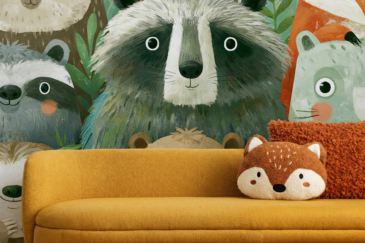 WOODLAND HUDDLE - tapeta z leśnymi zwierzętami dla dzieci — CHILDREN'S ROOM - CLOSE UP ON THE PATTERN