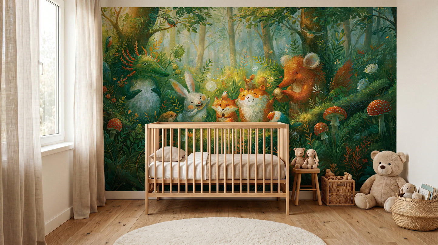 MUSHROOM CIRCLE - malowana leśna polana ze zwierzętami — KIDS room - baby cot