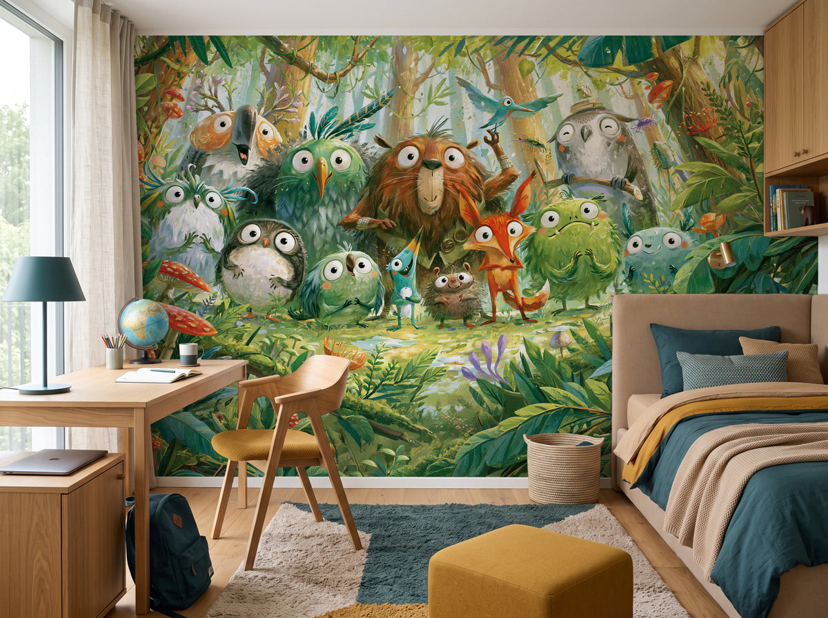 MOSSY CLEARING - tapeta z leśną gromadką zwierząt — child's room