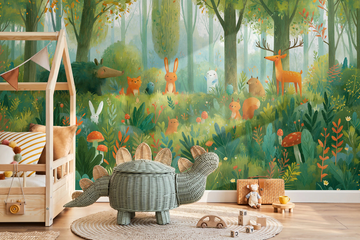 MOSSY GLADE - leśna polana ze zwierzętami w akwareli — KIDS — Pokój dziecięcy 10