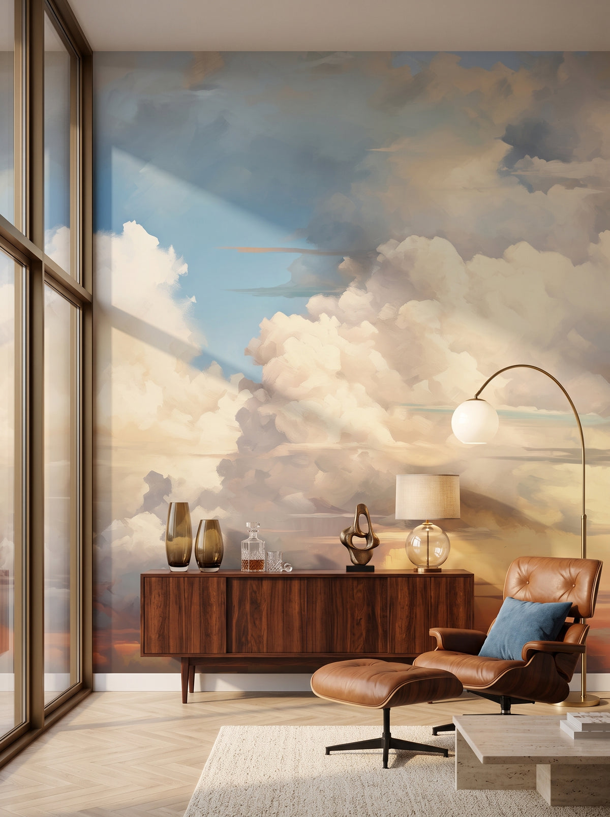 Fototapeta artystyczna o nazwie Sunset Majesty w aranżacji wnętrza: salon kolekcjonera w stylu mid-century modern.