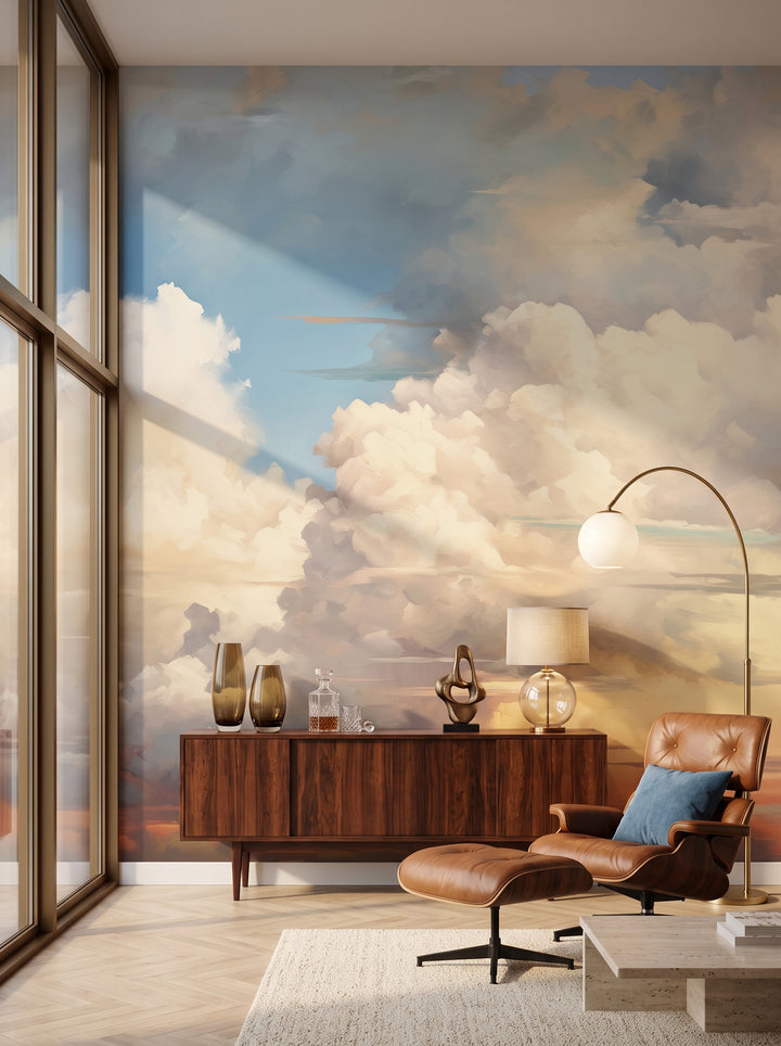 Fototapeta artystyczna o nazwie Sunset Majesty w aranżacji wnętrza: salon kolekcjonera w stylu mid-century modern.