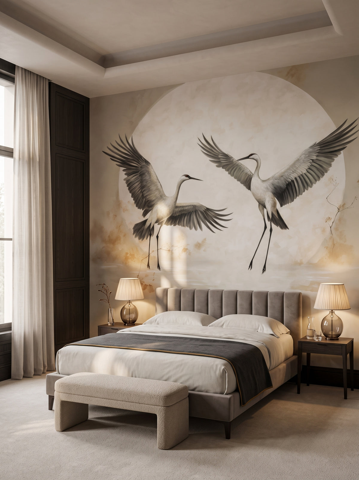 Fototapeta artystyczna o nazwie Symphony of Wings w aranżacji wnętrza: apartament w pięciogwiazdkowym hotelu.