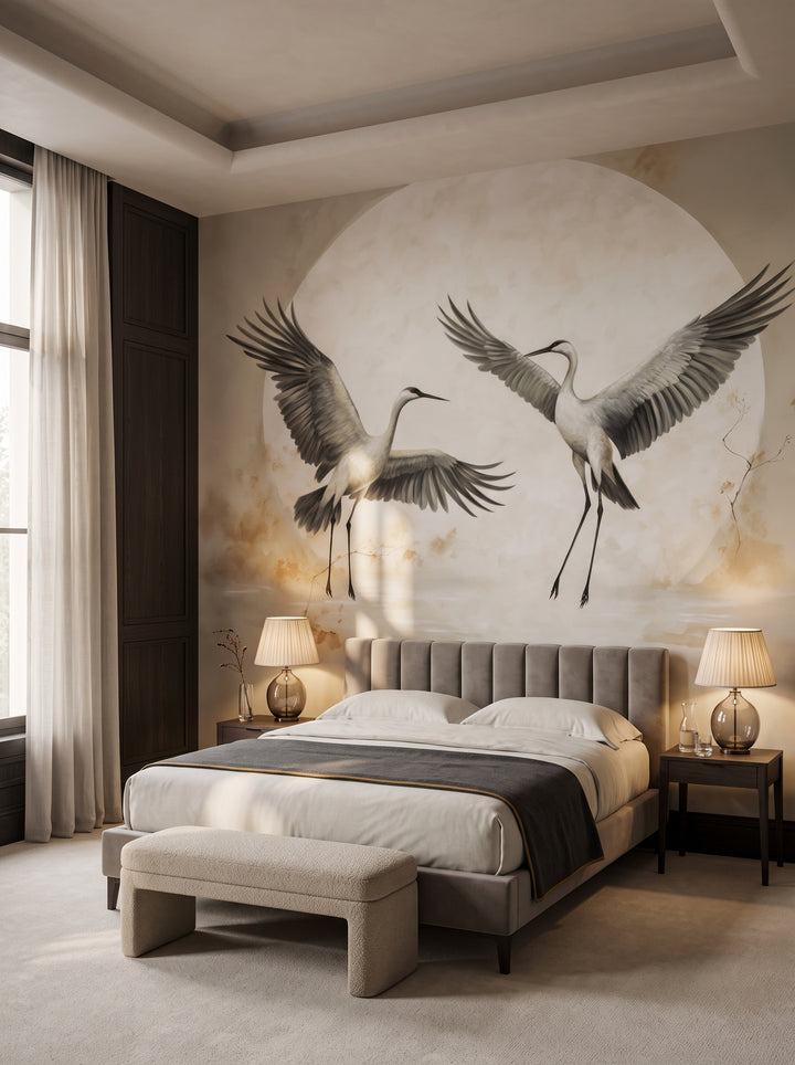 Fototapeta artystyczna o nazwie Symphony of Wings w aranżacji wnętrza: apartament w pięciogwiazdkowym hotelu.