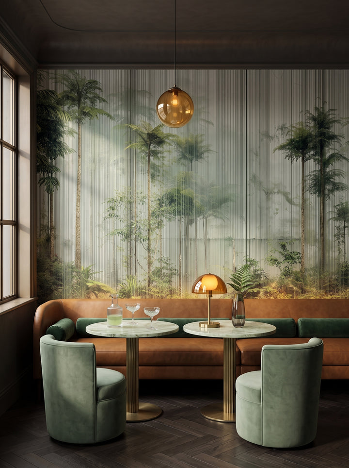 Fototapeta artystyczna o nazwie VERTICAL RAINFOREST w aranżacji wnętrza: bar lounge w butikowym hotelu.