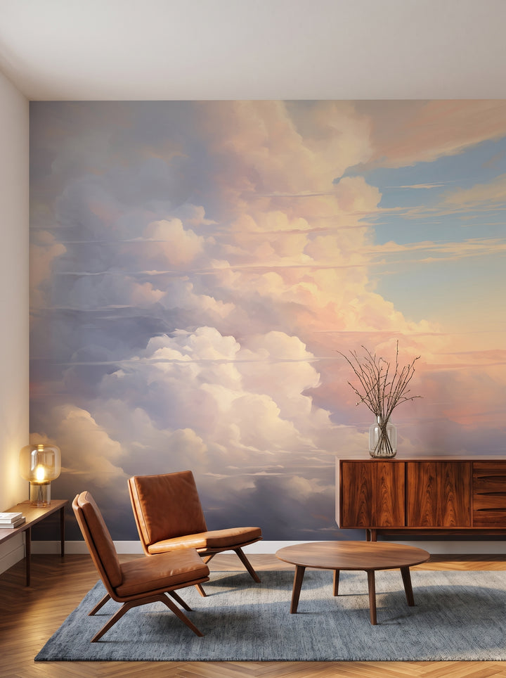 Fototapeta artystyczna o nazwie Heavenly Harmony w aranżacji wnętrza: salon kolekcjonera w stylu mid-century modern.