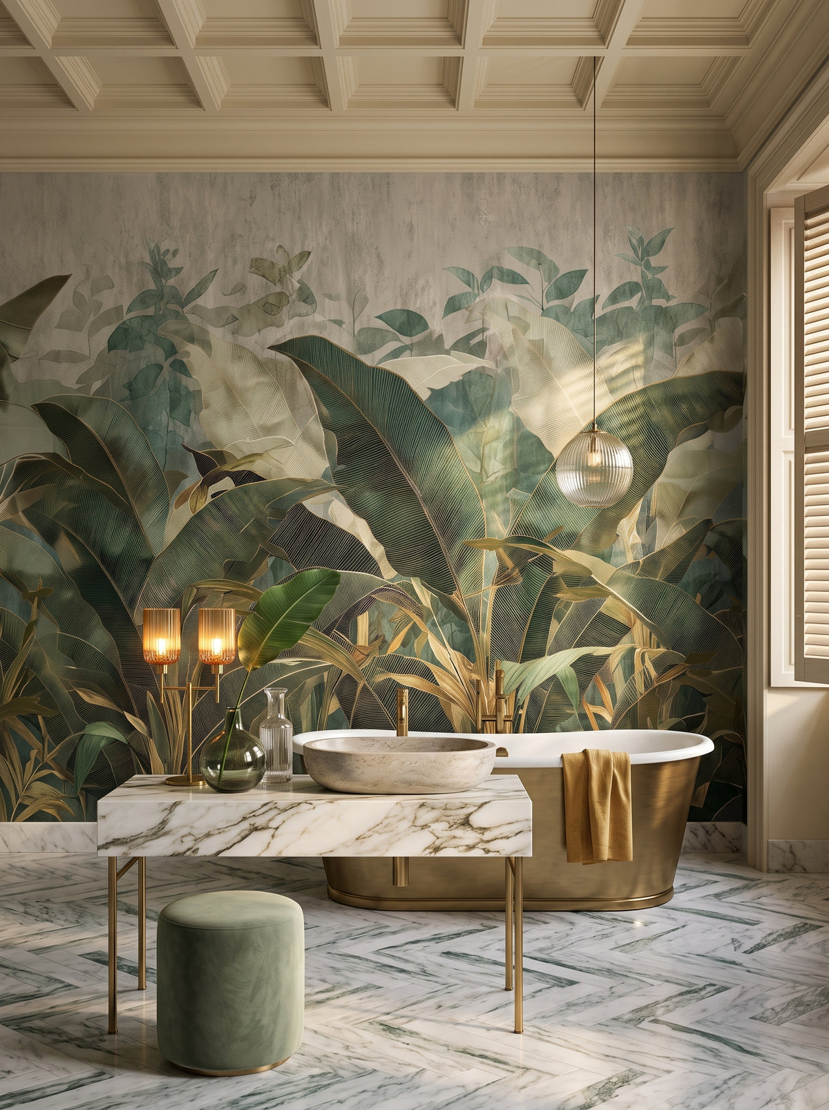 Fototapeta artystyczna o nazwie TROPICAL ESSENCE w aranżacji wnętrza: łazienka w rzymskim palazzo.