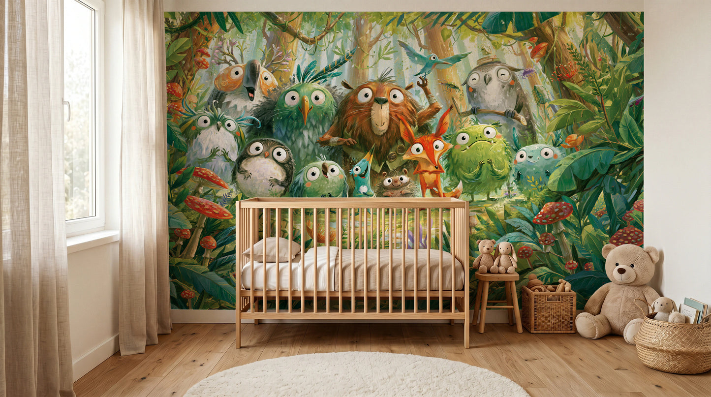 MOSSY CLEARING - tapeta z leśną gromadką zwierząt — KIDS room - baby cot