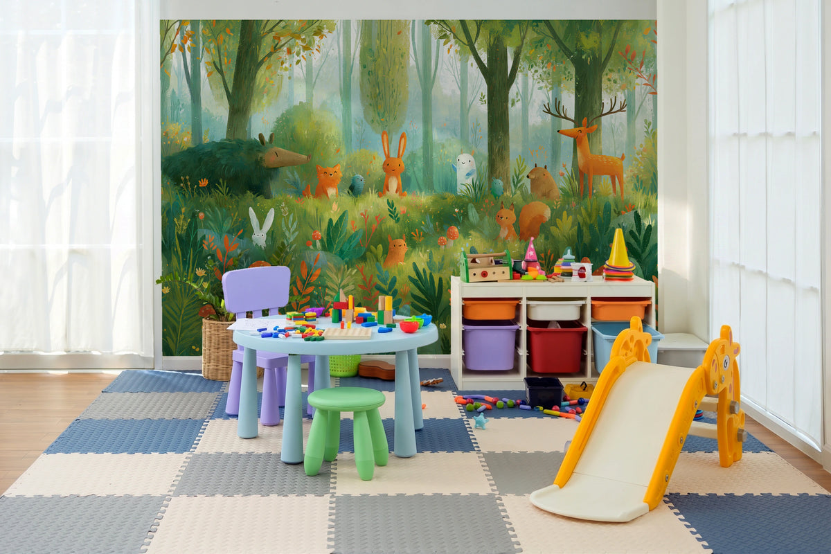 MOSSY GLADE - leśna polana ze zwierzętami w akwareli — KIDS ROOM - PLAY ROOM