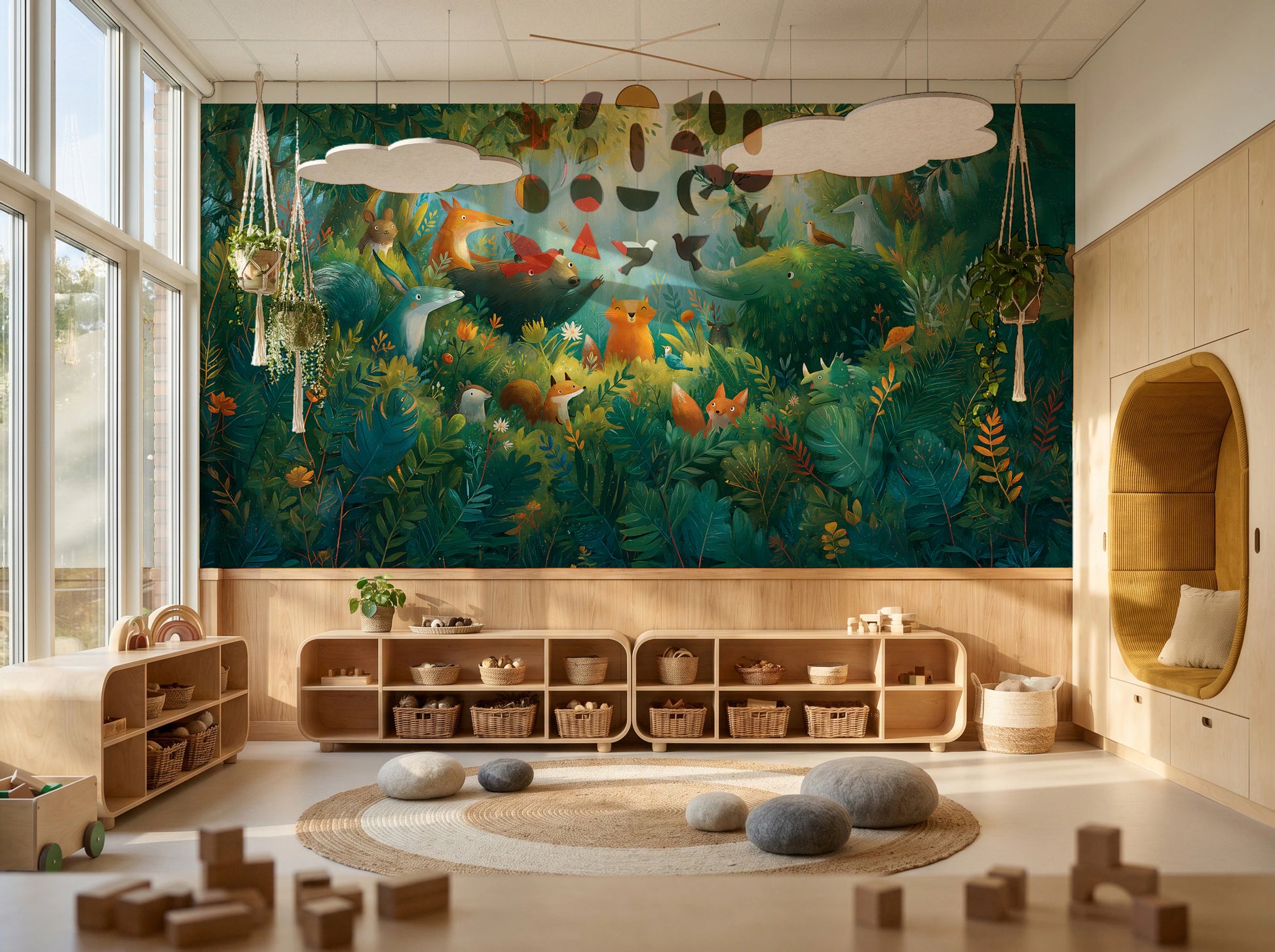 SUNLIT THICKET - malarska tapeta z leśnymi zwierzętami — KIDS — Playroom 03
