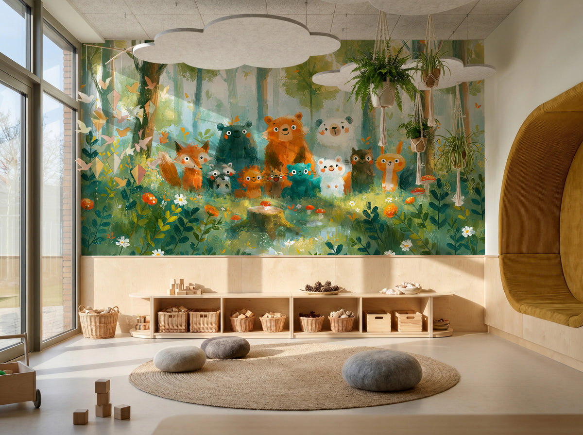 SUNLIT CLEARING - tapeta z leśnymi zwierzętami na polanie — KIDS — Playroom 02