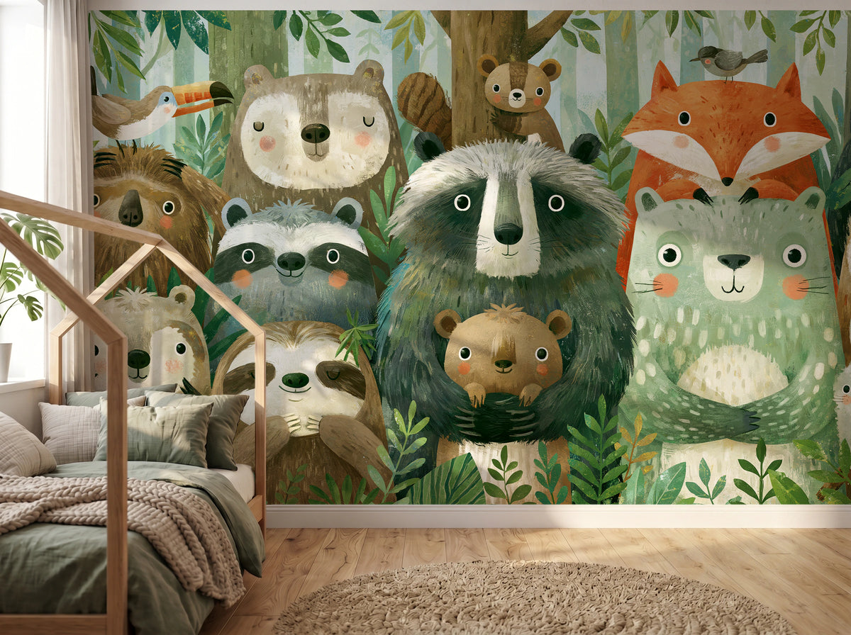 WOODLAND HUDDLE - tapeta z leśnymi zwierzętami dla dzieci — KIDS — Pokój dziecięcy 02