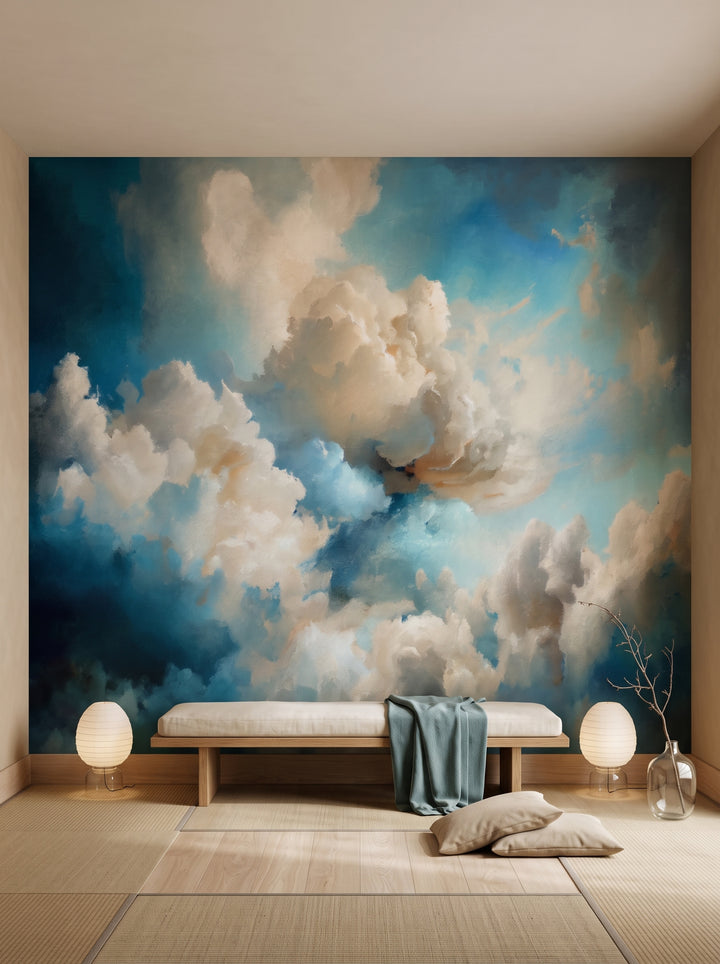 Fototapeta artystyczna o nazwie Azure Elegance w aranżacji wnętrza: hotelowy lounge w stylu kioto.