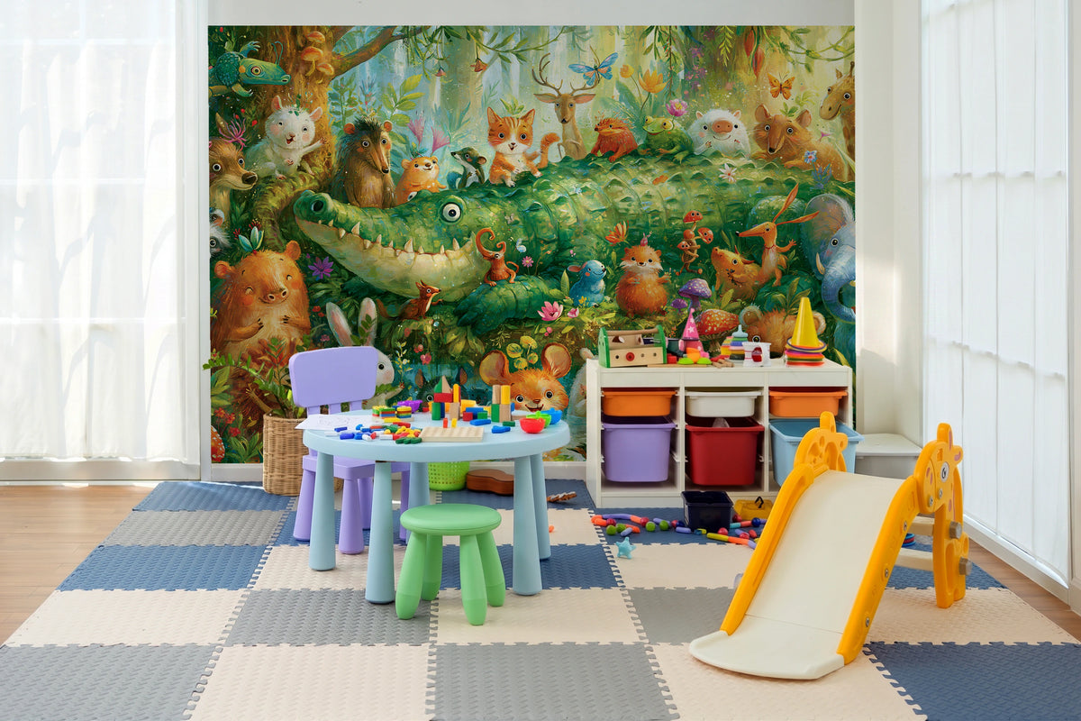 GREEN LAGOON PARADE - malarska tapeta z leśnymi zwierzętami — KIDS ROOM - PLAY ROOM
