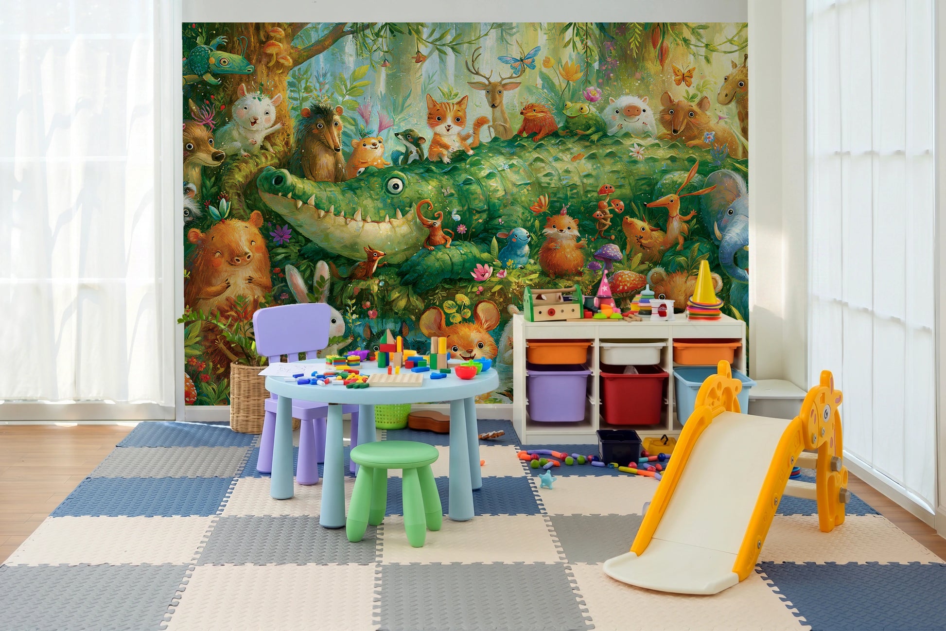 GREEN LAGOON PARADE - malarska tapeta z leśnymi zwierzętami — KIDS ROOM - PLAY ROOM