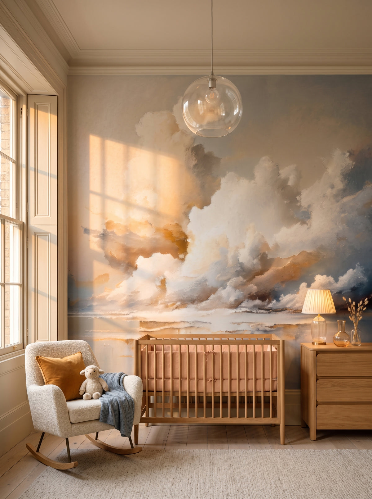 Fototapeta artystyczna o nazwie Amber Reflections w aranżacji wnętrza: pokój dziecięcy w eleganckiej kamienicy.
