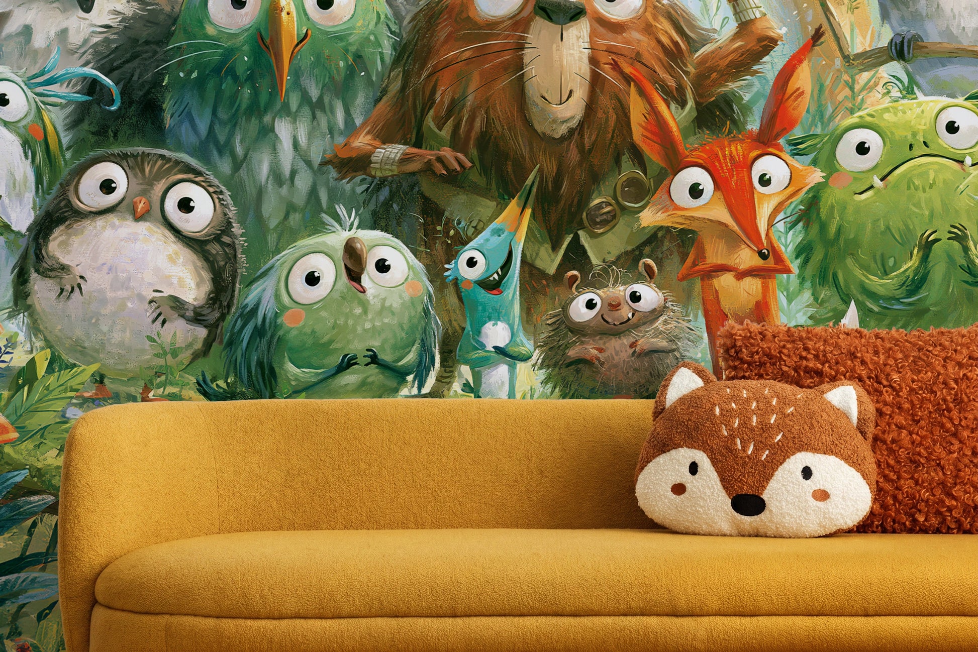 MOSSY CLEARING - tapeta z leśną gromadką zwierząt — CHILDREN'S ROOM - CLOSE UP ON THE PATTERN