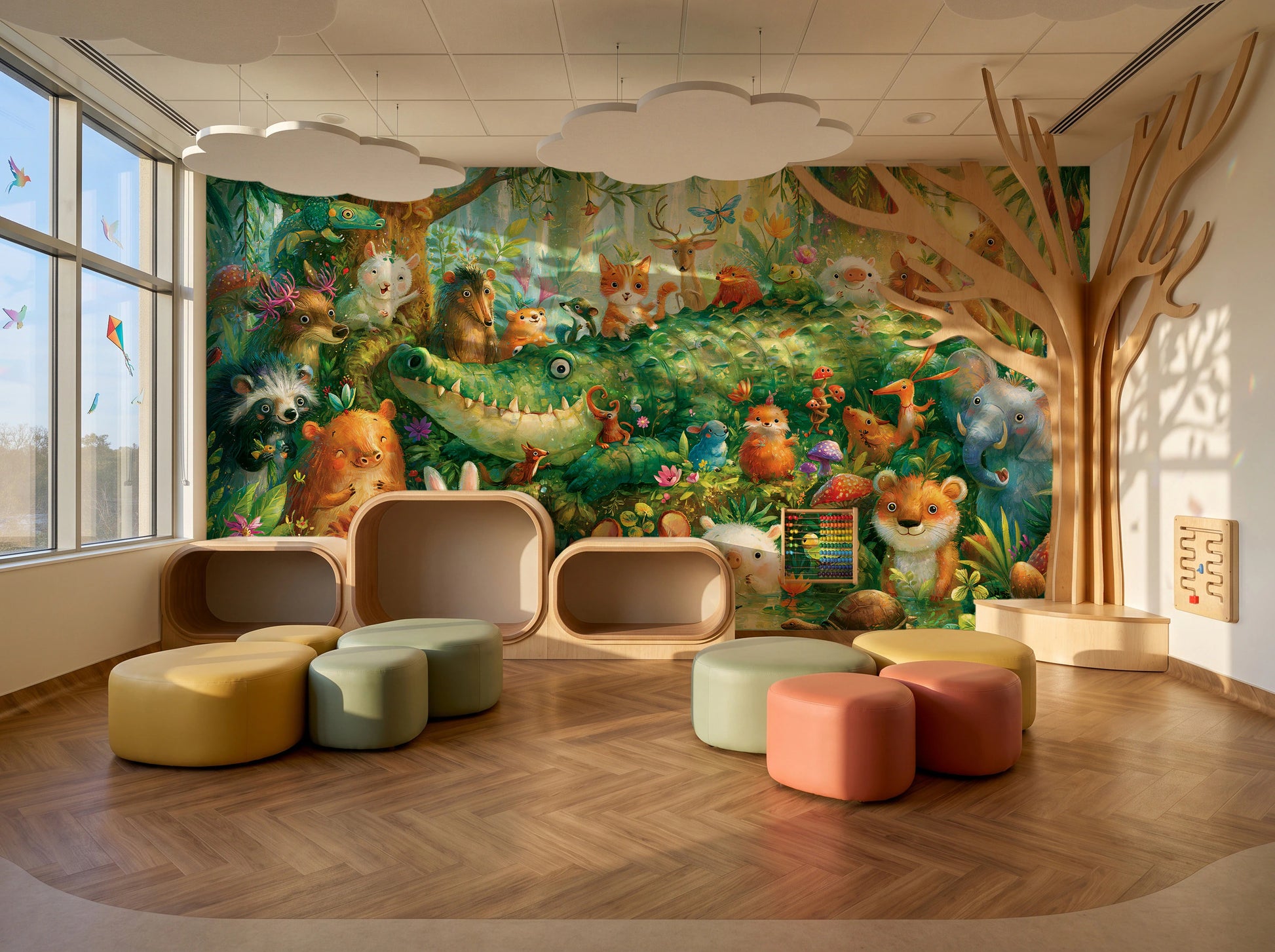 GREEN LAGOON PARADE - malarska tapeta z leśnymi zwierzętami — KIDS — Playroom 01