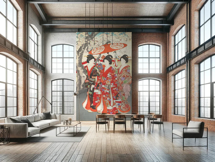 Wandbild „Kunstgeschichte: Chiyoda Ōoku Hanami“ (Toyohara Chikanobu)