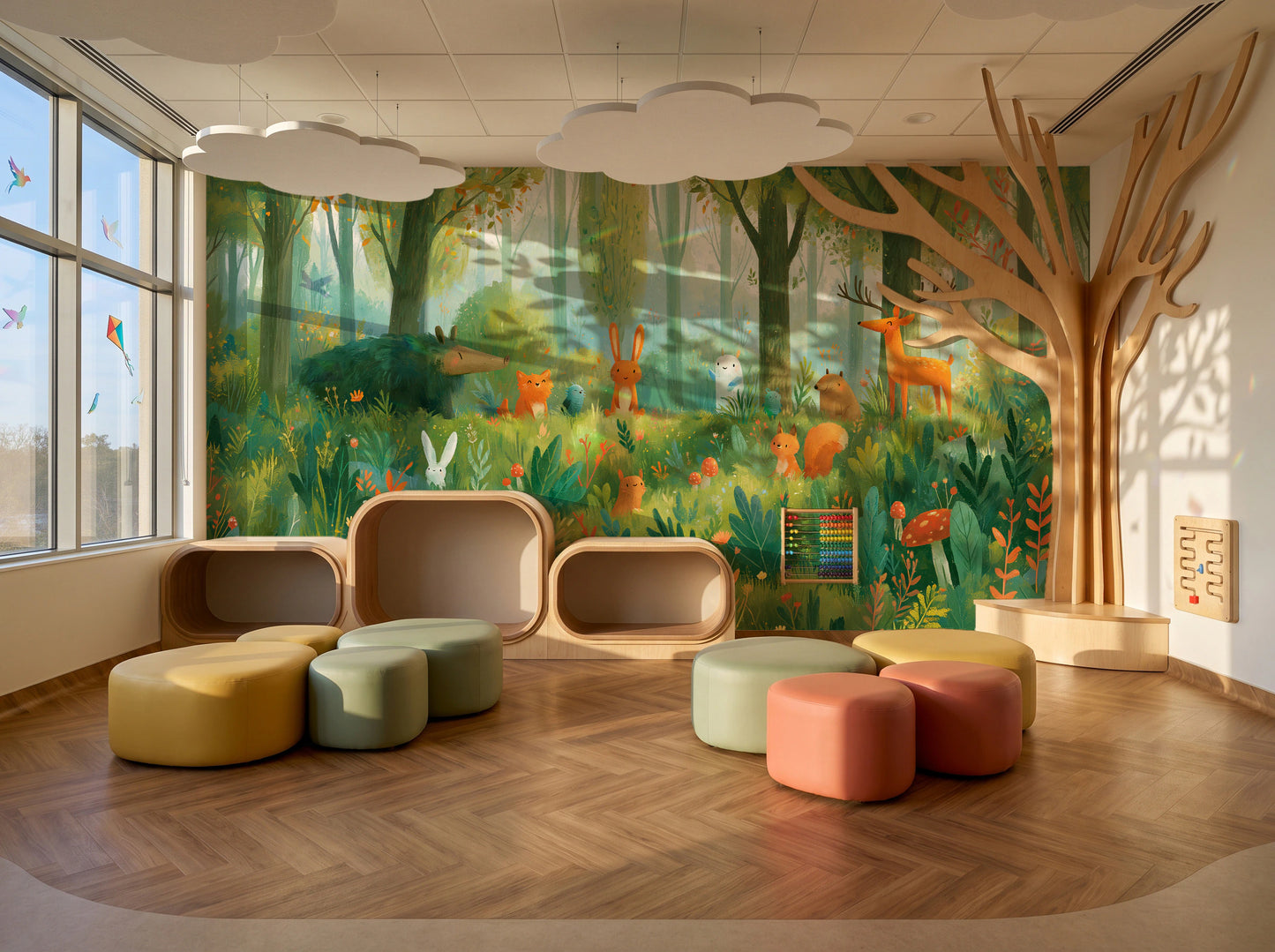 MOSSY GLADE - leśna polana ze zwierzętami w akwareli — KIDS — Playroom 01
