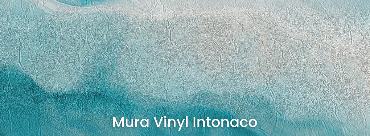 AERIAL ATOLL sur le support Mura Vinyl Intonaco : courant blanc et turquoise sur texture d'enduit taloché