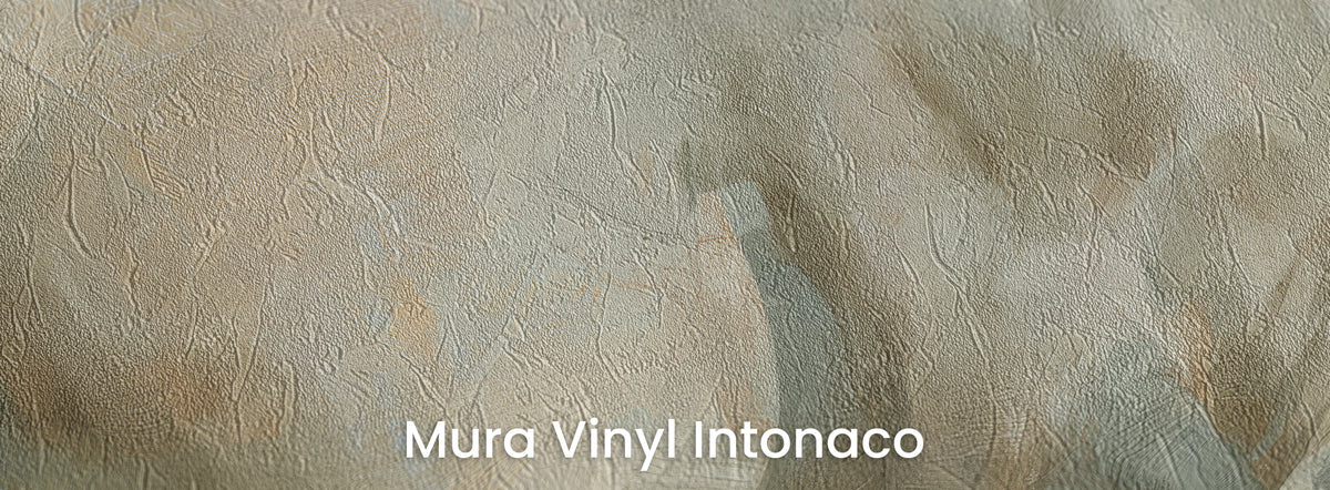 AIRBORNE GREY auf dem Trägermaterial Mura Vinyl Intonaco – Creme und Graublau auf der Reibeputz-Struktur