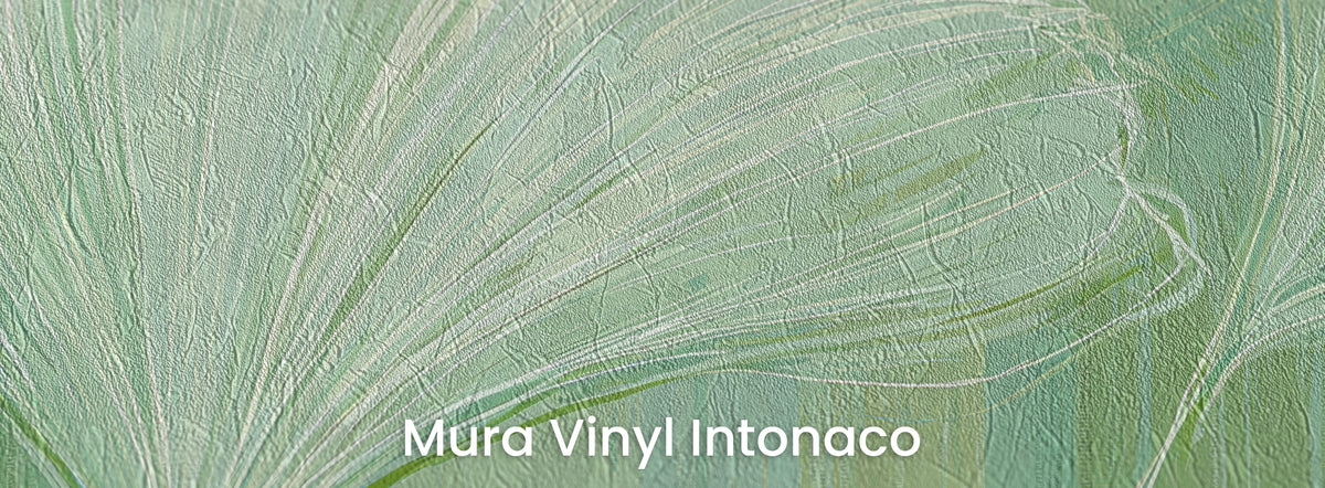 APRIL RAIN auf Mura Vinyl Intonaco – Reibeputz-Struktur in den senkrechten Hintergrundstreifen