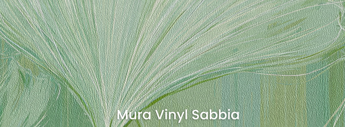 APRIL RAIN auf Mura Vinyl Sabbia – körnige Sandstruktur auf den hellen Blattlinien