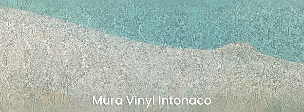 AQUA DREAMER auf dem Trägermaterial Mura Vinyl Intonaco: Rücken des Wals vor Türkis, Reibeputz-Struktur