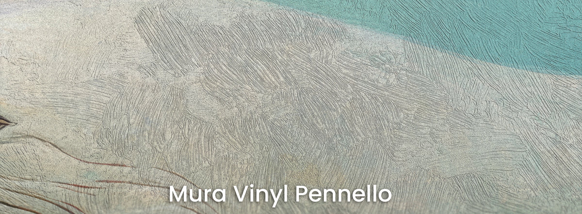 AQUA DREAMER auf dem Trägermaterial Mura Vinyl Pennello: Rücken des Wals und türkisfarbener Himmel, Struktur von Pinselstrichen