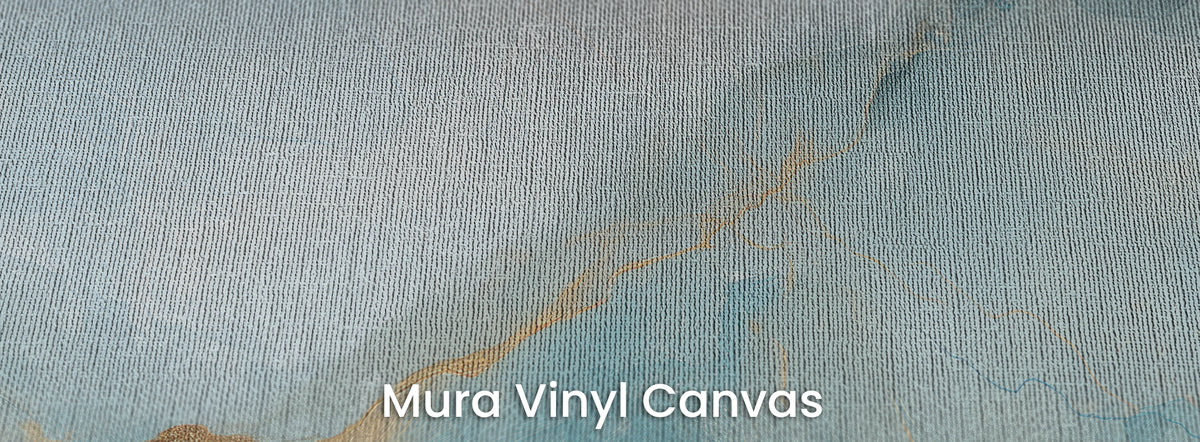 AQUAMARINE DELTA sul supporto Mura Vinyl Canvas: sottile vena dorata sull'azzurro con trama della tela