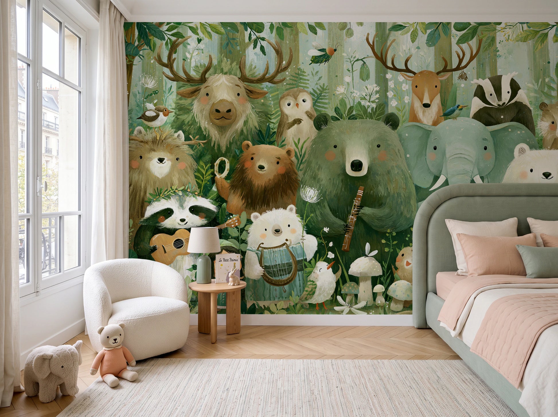 WOODLAND ORCHESTRA - leśny koncert zwierząt w akwareli — children's room with window