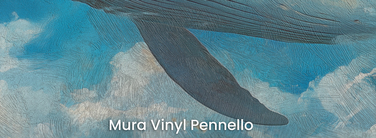 BLUE YONDER auf dem Trägermaterial Mura Vinyl Pennello: Flosse des Wals zwischen Wolken, Struktur von Pinselstrichen