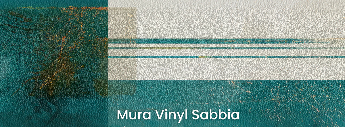 BRASS MERIDIAN na podłożu Mura Vinyl Sabbia – ziarno piasku na turkusowym kwadracie i kremowym tle